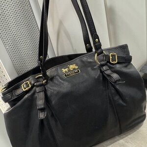 Coach Black Leather Tote with Gold Accents